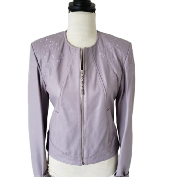 NWOT  🇨🇵 leather Nathalie Chaize lilac leather jacket size small - Picture 7 of 13